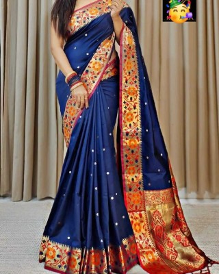 Vastramall Woven Paithani Silk Blend Saree(Black)