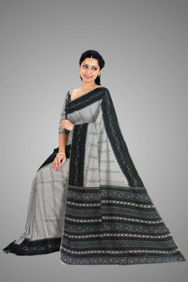 S Kart Printed Daily Wear Cotton Silk Saree(Silver, Black)