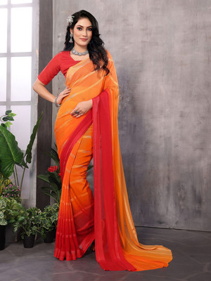 Moda Rapido Striped, Self Design Daily Wear Satin Saree(Red)