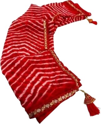 Laaksha Creation Printed Leheria Georgette Saree(Red)