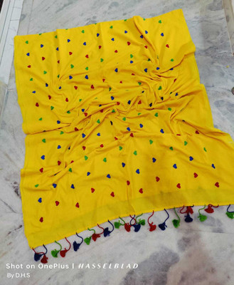 KISHORI PUNJABI MAHAL Self Design Handloom Cotton Blend Saree(White, Multicolor)