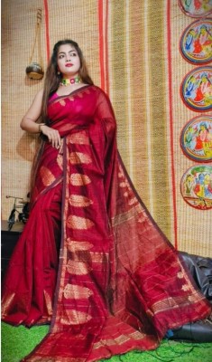 RM CREATION Self Design Handloom Handloom Cotton Silk Saree(Red)