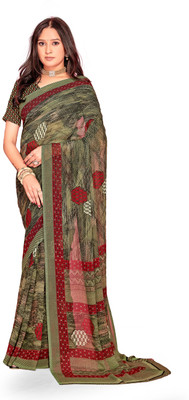 Divastri Embroidered, Printed Bollywood Chiffon Saree(Green, Multicolor)