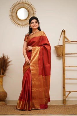 K SALIYA ENTERPRISE Geometric Print Kanjivaram Tussar Silk Saree(Red)