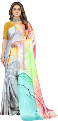 INITHI Digital Print Bollywood Crepe Saree(Multicolor)
