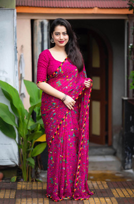 v.divyanshi & co. Printed Kalamkari Georgette Saree(Pink)