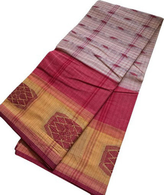 J KunduHouse Self Design Daily Wear Pure Cotton Saree(Red, Yellow)