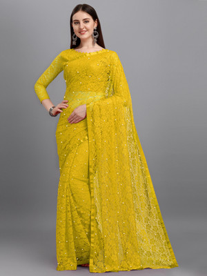 LOROFY Self Design Bollywood Net Saree(Yellow)