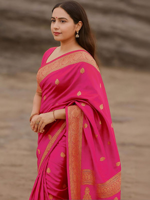 Moda Rapido Woven Daily Wear Silk Blend Saree(Pink)
