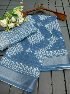 Gajal Self Design Bollywood Linen Saree(Grey)