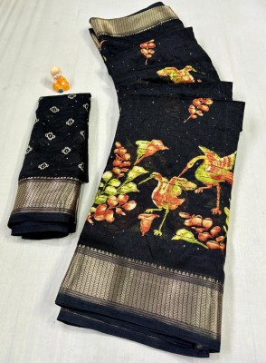 Ruhabs Printed Kalamkari Silk Blend Saree(Black)