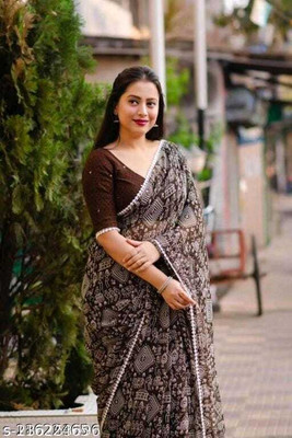 YAMUNA PRIYA Printed Bollywood Georgette Saree(Brown)