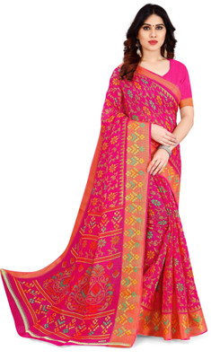 HouseOfCommon Printed Kanjivaram Cotton Blend Saree(Pink)