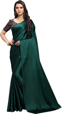 Aardiva Solid/Plain Daily Wear Satin Saree(Dark Green)