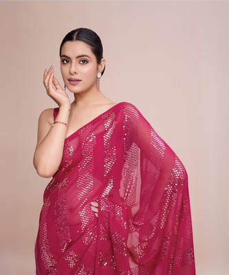 Clemira Embellished Bollywood Georgette Saree(Pink)