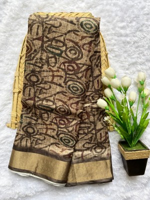 PK SAREES Digital Print Daily Wear Cotton Blend Saree(Brown)