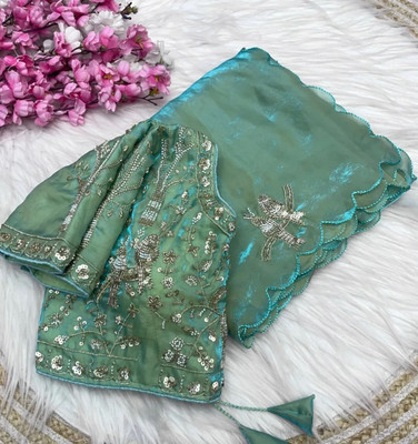 Mortile Designer Studio Woven Kanjivaram Silk Blend Saree(Green)