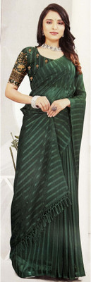 Rajasthali Striped, Embroidered Bollywood Georgette Saree(Dark Green)