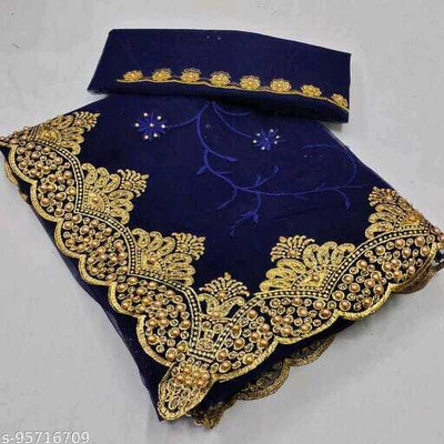 LUTAD FAB Embroidered Banarasi Net Saree(Blue)