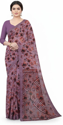 RaSoTrend Printed Daily Wear Cotton Jute Saree(Purple, Beige)