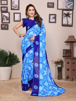 Moda Rapido Printed, Self Design, Striped Daily Wear Georgette Saree(Blue)
