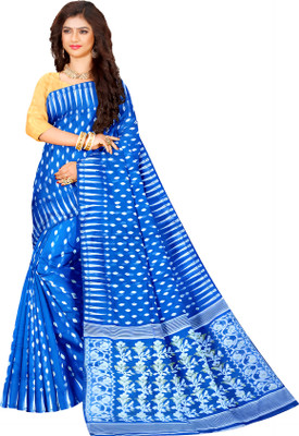 HARE KRISHNA ENTERPRISE Printed Handloom Cotton Silk Saree(Light Blue)