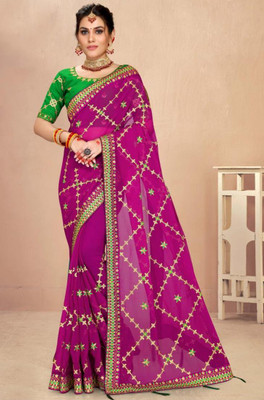 jayant creation Embroidered Bollywood Georgette Saree(Pink)