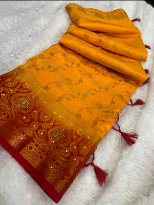 Banaras silk palace Woven Banarasi Silk Blend Saree(Yellow)