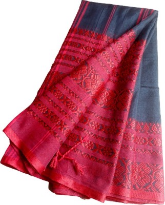 Happy Creation Woven Handloom Handloom Pure Cotton Saree(Red, Black)