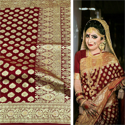 TRFASHIONHUB Woven Banarasi Satin Saree(Maroon)
