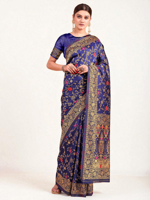fFASHION Printed Banarasi Art Silk, Cotton Silk Saree(Blue)