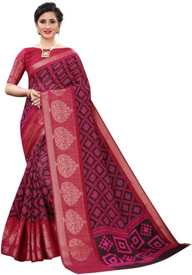 ROOP SUNDARI SAREES Printed Bollywood Cotton Linen Saree(Pink)