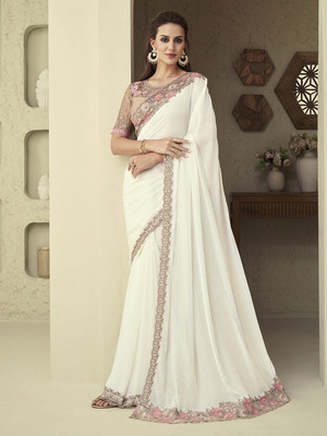Divastri Embellished Bollywood Georgette Saree(White)