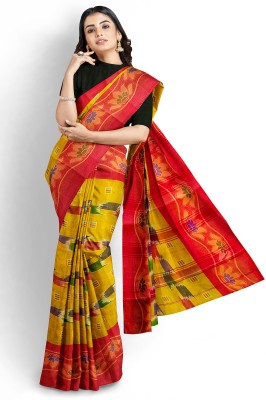Ganesh plastic and industry Printed, Woven, Floral Print, Striped Tant Pure Cotton Saree(Yellow)