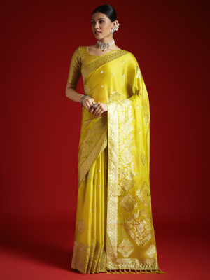 Tasrika Woven Banarasi Satin Saree(Yellow)