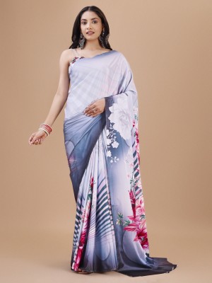 JS Clothing Mart Digital Print Banarasi Crepe Saree(Grey)