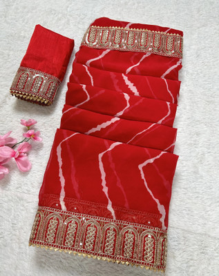 Damru trendz Printed Daily Wear Georgette Saree(Red)