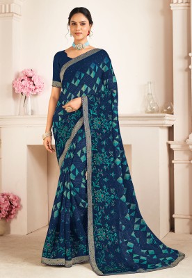 Laxmipati Sarees Embroidered Bollywood Chiffon Saree(Blue)