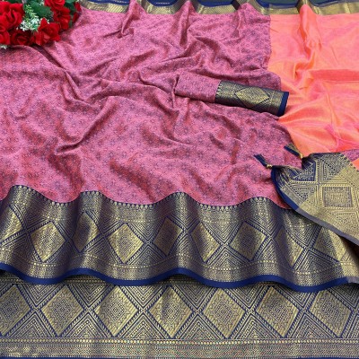 SGF11 Woven Kanjivaram Art Silk, Cotton Silk Saree(Pink, Orange)