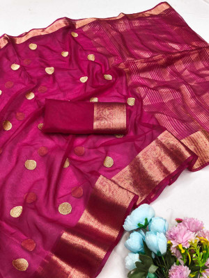 DHARM CREATION Solid/Plain Banarasi Organza Saree(Pink)
