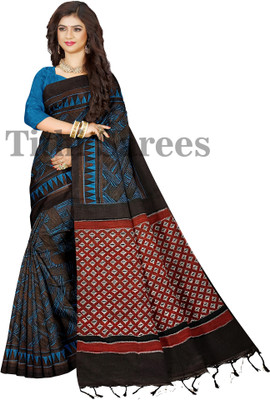 TITHISAREES Printed Sambalpuri Cotton Blend Saree(Blue)