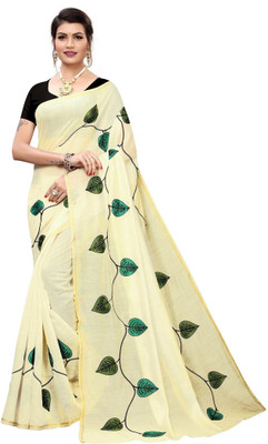 RAJESHWAR FASHION Embroidered Bollywood Chanderi Saree(Cream)