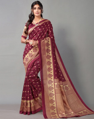 Samah Printed Banarasi Silk Blend Saree(Beige, Maroon)