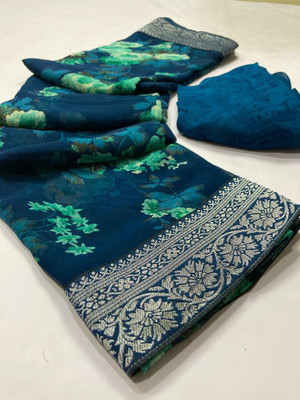 BORANA Floral Print Bollywood Georgette Saree(Light Blue)