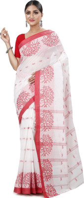 DipDiya Self Design Tant Pure Cotton Saree(White)