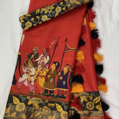 Arpita Fashion Printed, Self Design, Digital Print Bollywood Cotton Blend, Cotton Linen Saree(Multicolor)