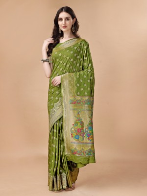 Shreepakhi Woven Banarasi Viscose Rayon, Pure Silk Saree(Green)