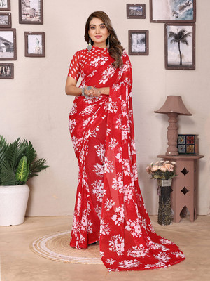 Anand Sarees Floral Print Daily Wear Georgette Saree(Red)