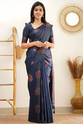 Suvella Woven Banarasi Art Silk Saree(Dark Blue)