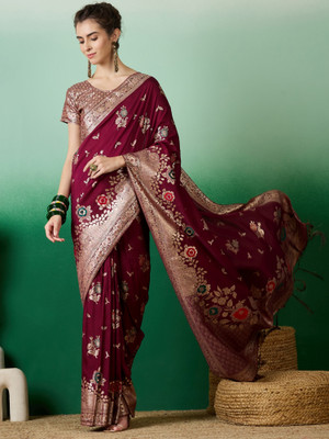 RK Creation Printed Bollywood Cotton Silk Saree(Maroon)